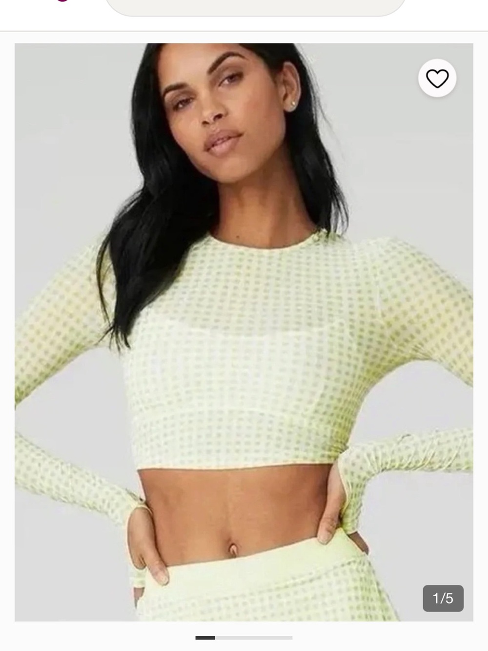 ALO Yoga Lime Green Gingham Long-Sleeve Cropped Top Size S